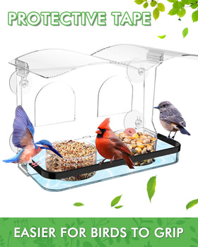 COJOSQC window bird feeder features a removable seed tray for easy cleaning