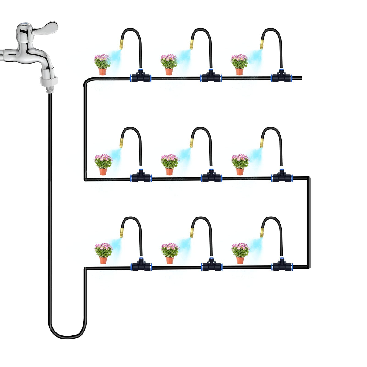 Cokacot outdoor watering system in use for lawn and greenhouse