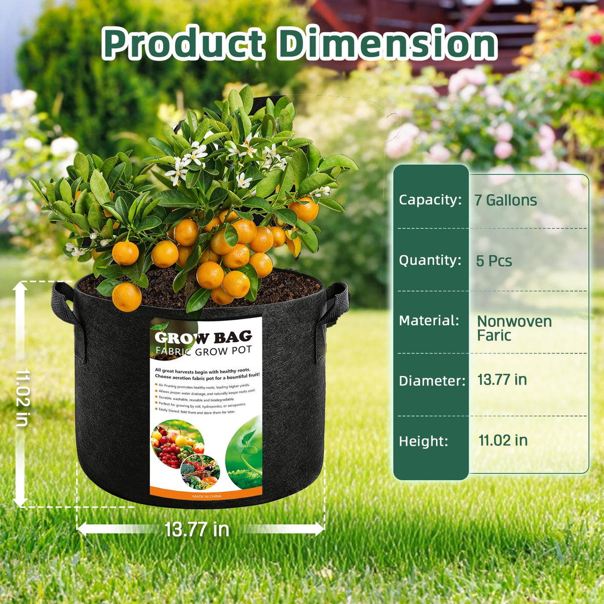 COOKIELE 7-gallon grow bags with breathable nonwoven fabric improve drainage and airflow.