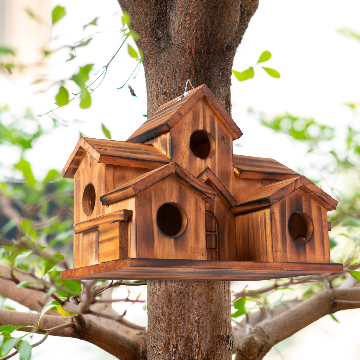 COLEBA bird house side view, brown, durable pine wood for outdoors.