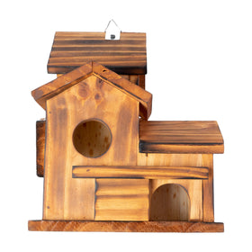 COLEBA castle-style bird house, front view with 5 rooms, brown.