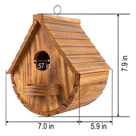 COLEBA wooden bird house closeup highlights natural grain and rustic charm.