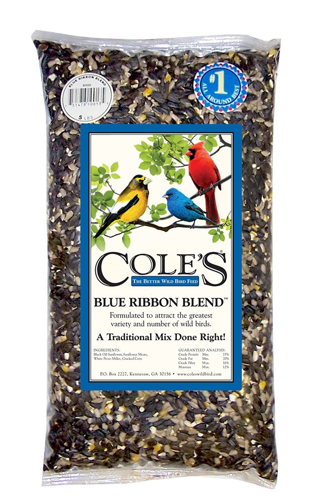 Cole's Blue Ribbon Blend bird seed attracts a wide variety of backyard birds.