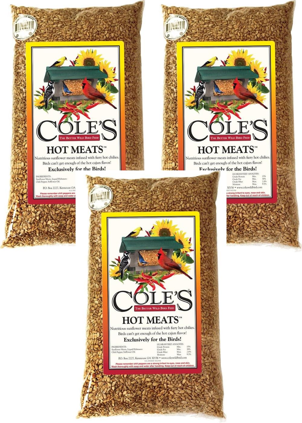 Cole's Hot Meats 5 lb sunflower meats attract sunflower-loving birds at feeders