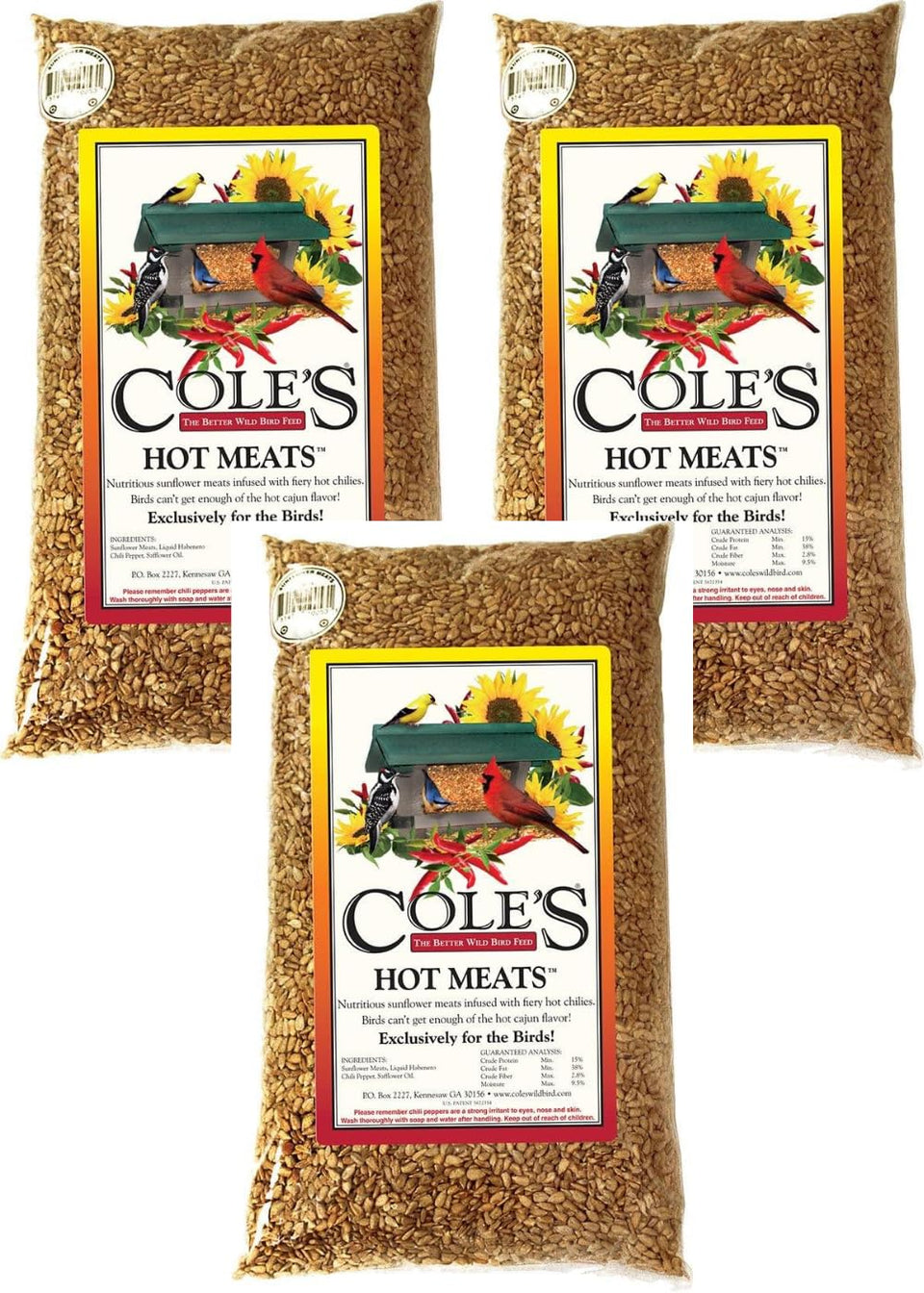 Cole's Hot Meats 5 lb sunflower meats attract sunflower-loving birds at feeders