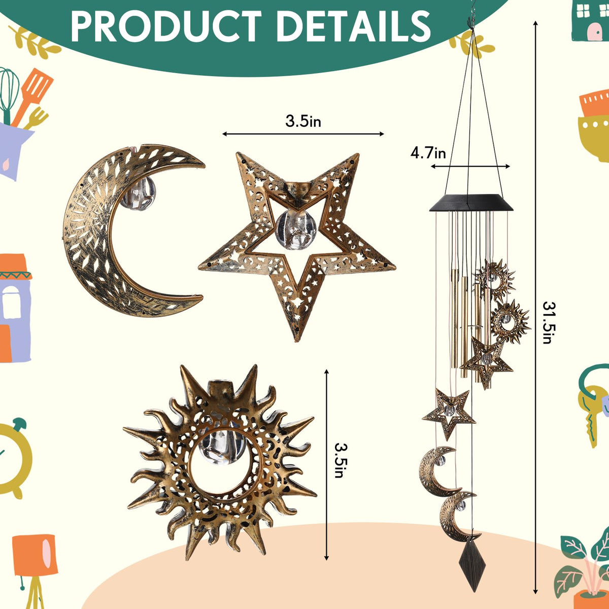 Colingmill solar-powered wind chime outdoors lights up the garden with a warm glow.