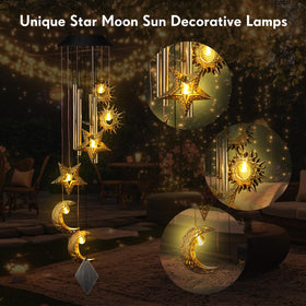 Colingmill warm-colored lights wind chime enhances evening garden ambience.