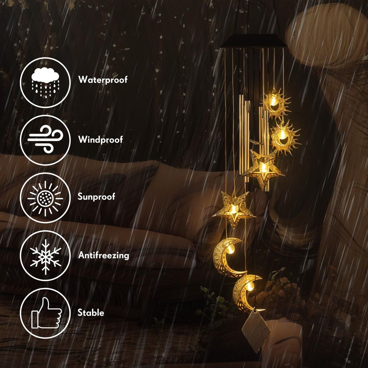 Colingmill waterproof wind chime garden decor stays bright in rain.