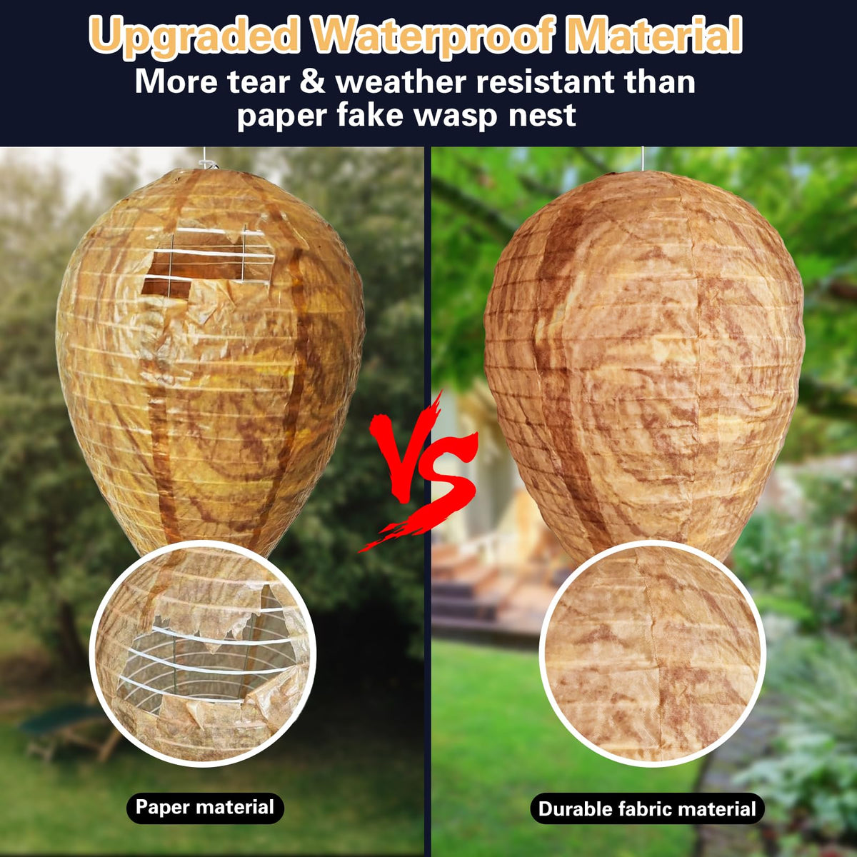 Collabell Wasp Nest Decoy on patio hanging for safer outdoor time.