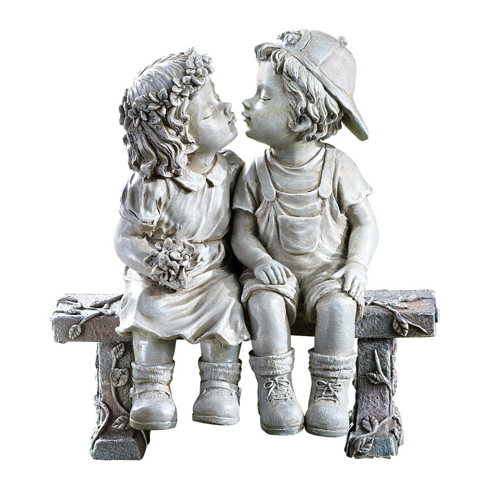 Collections Etc First Kiss Puppy Love garden sculpture, angle 1, nostalgic yard charm.