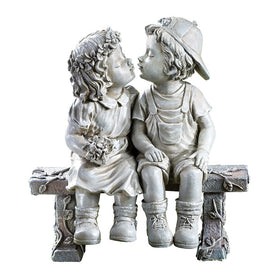 Collections Etc First Kiss Puppy Love garden sculpture, angle 1, nostalgic yard charm.