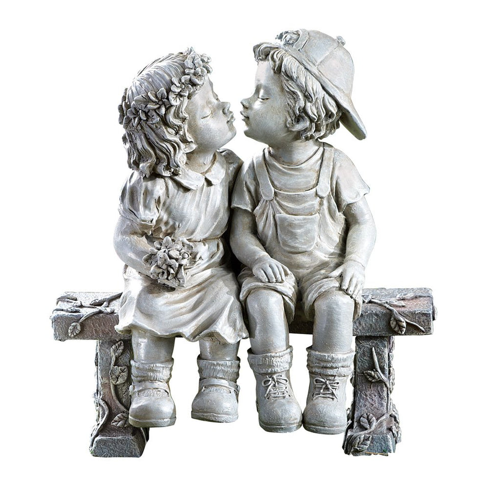 Collections Etc First Kiss Puppy Love garden sculpture, angle 1, nostalgic yard charm.