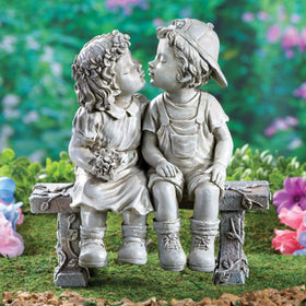 Collections Etc First Kiss Puppy Love garden sculpture, angle 2, enhances curb appeal with whimsy.