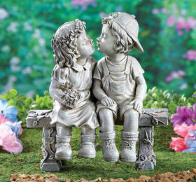 Collections Etc First Kiss Puppy Love garden sculpture, angle 3, a cheerful outdoor focal point.