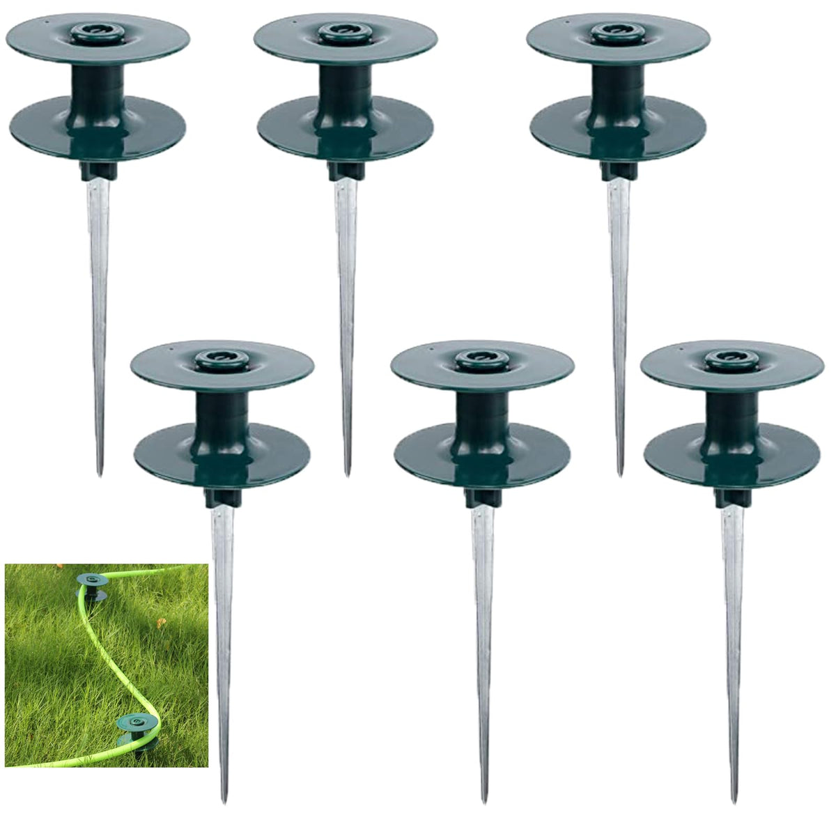 Coloch hose guard stake protecting flower beds and guiding the hose