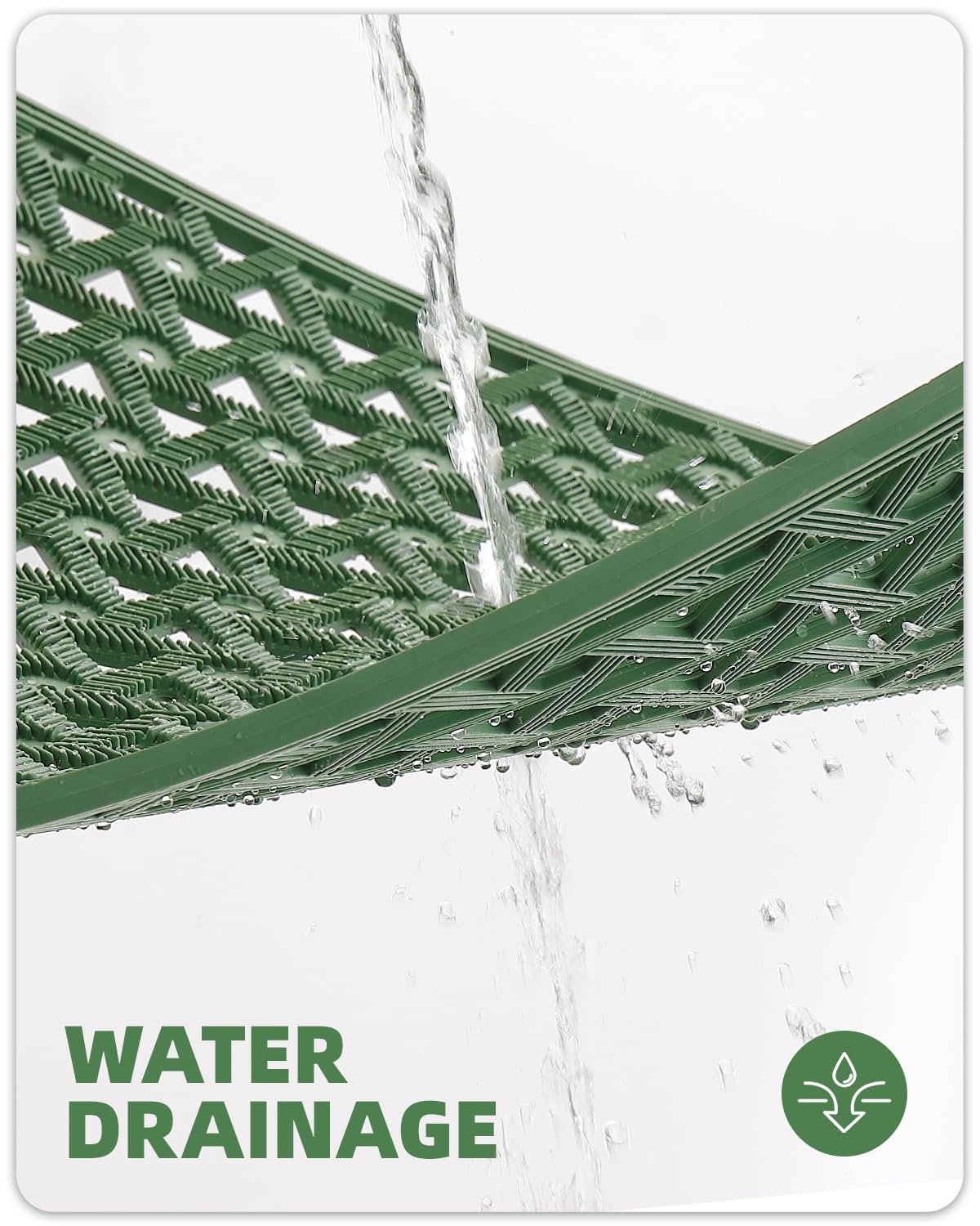 Color&Geometry door mat with beveled rubber border keeps water from seeping.