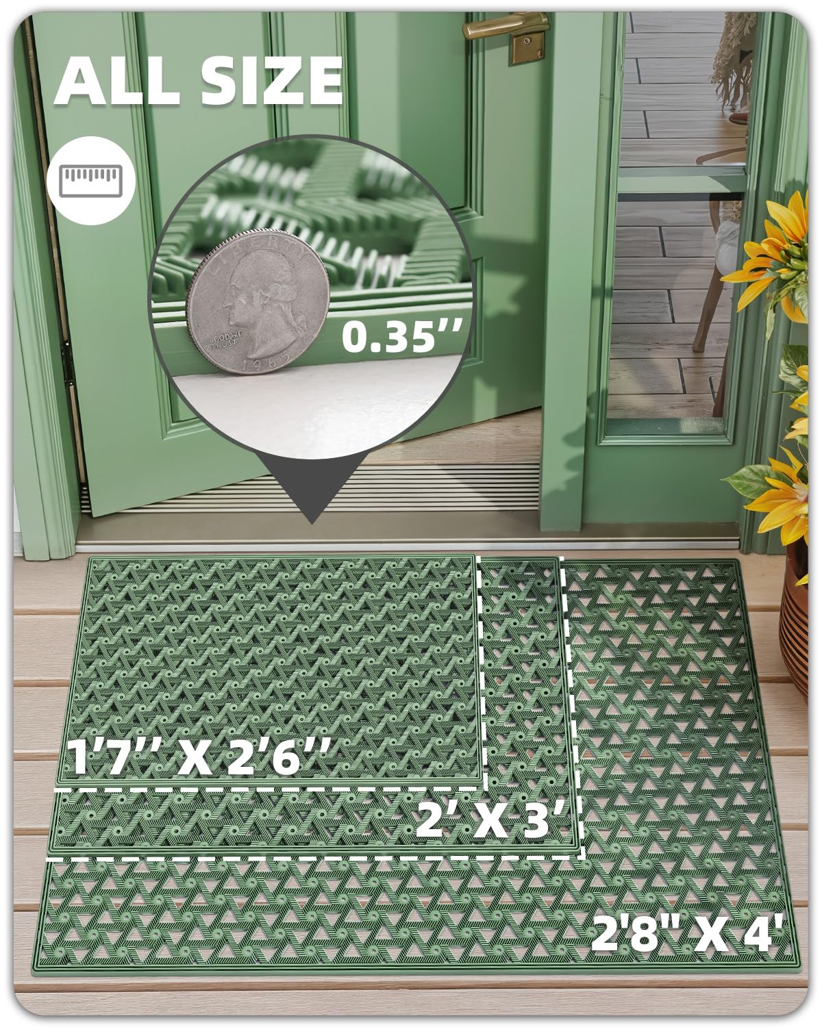 Color&Geometry door mat features deep grooves for moisture and debris pickup at entry.