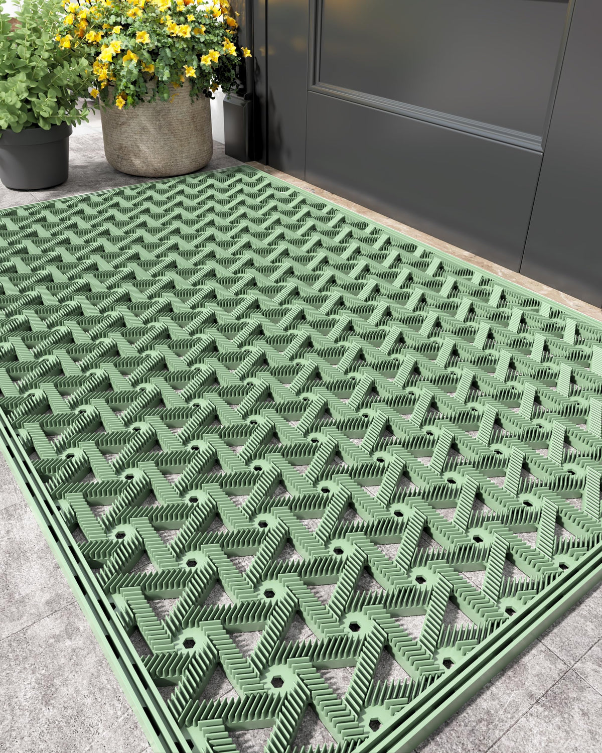 Color&Geometry outdoor door mat with drainage traps dirt at the doorstep.