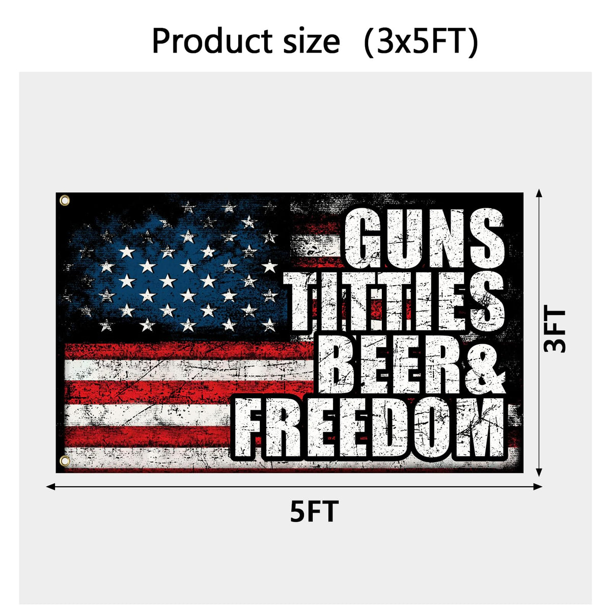 Colorato Guns Beer & Freedom flag shows brass grommets for secure hanging outdoors or indoors.