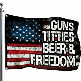 Colorato Guns Beer & Freedom flag with distressed background adds bold patriotism to any wall.