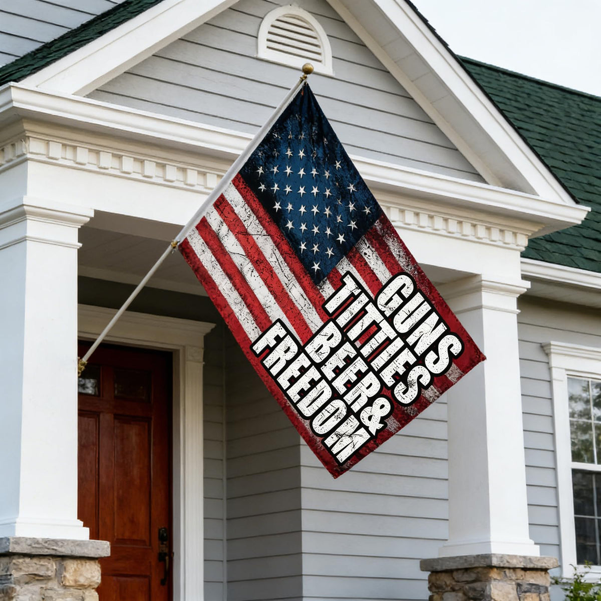 Colorato Guns Beer & Freedom flag outdoor display-ready for yard or patio.