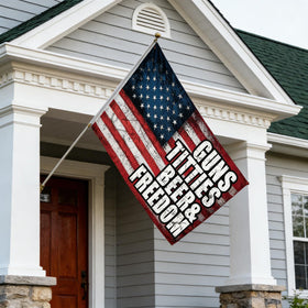 Colorato Guns Beer & Freedom flag outdoor display-ready for yard or patio.
