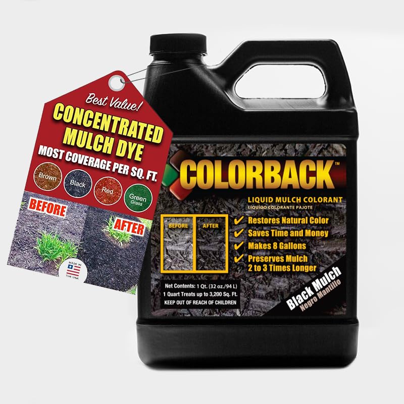 COLORBACK Black Dye on faded mulch for rich, long-lasting color.