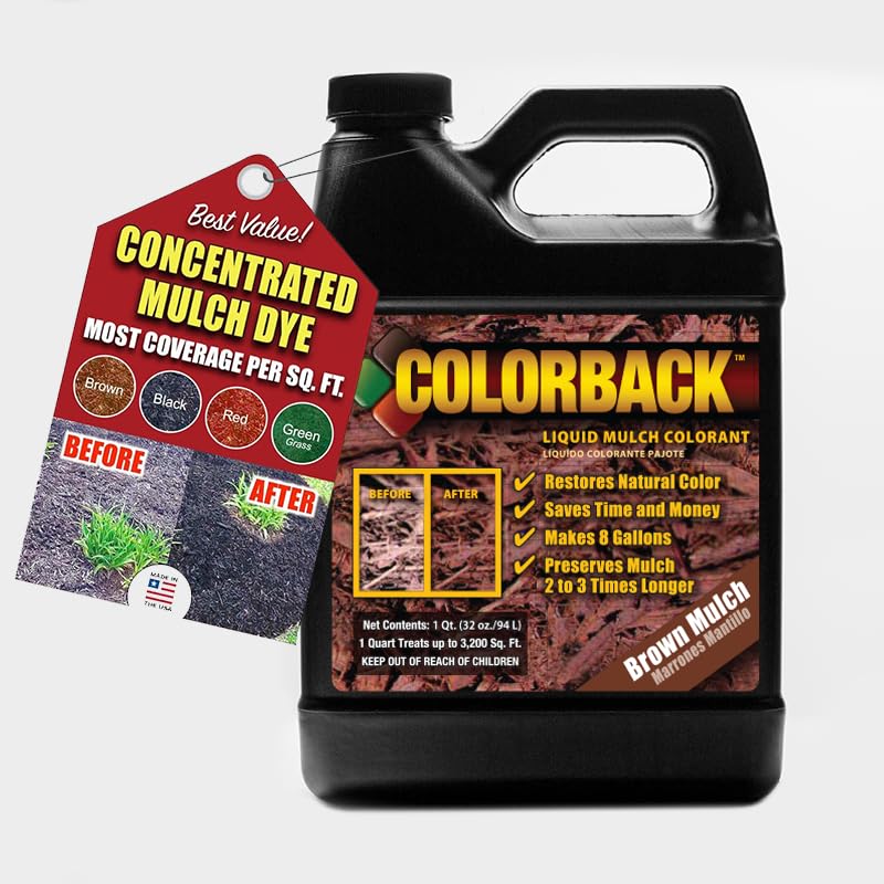 ColorBack Brown Mulch Dye bottle pour reveals rich, even color for faded mulch.