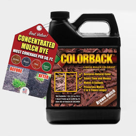ColorBack Brown Mulch Dye bottle pour reveals rich, even color for faded mulch.