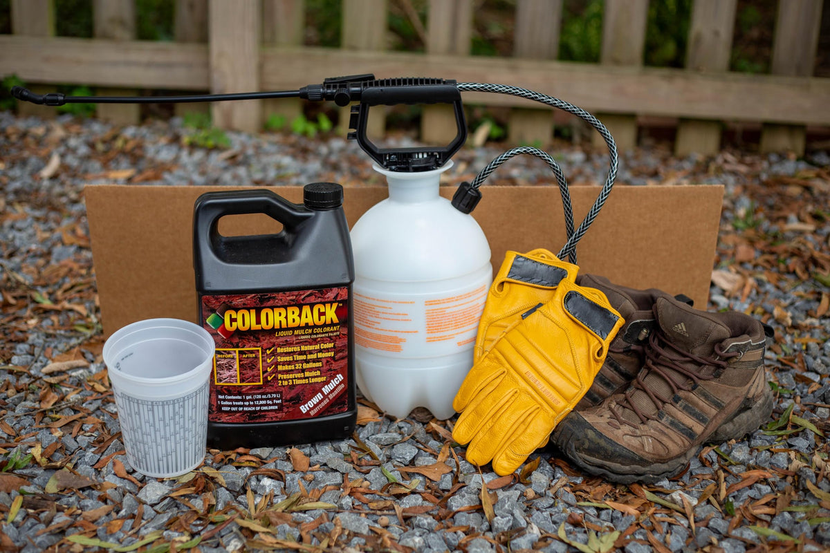 COLORBACK Red Mulch Dye revives rubber mulch with lasting red tone.