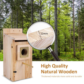 ColorfulLaVie natural wood bird house with 1.2 cm thick walls.