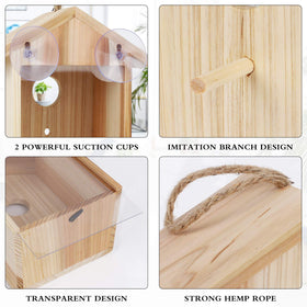 ColorfulLaVie see-through bird house demonstrates secure suction cup mounting on glass.
