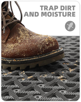 Color&Geometry mat being swept clean, easy to maintain with broom or hose.