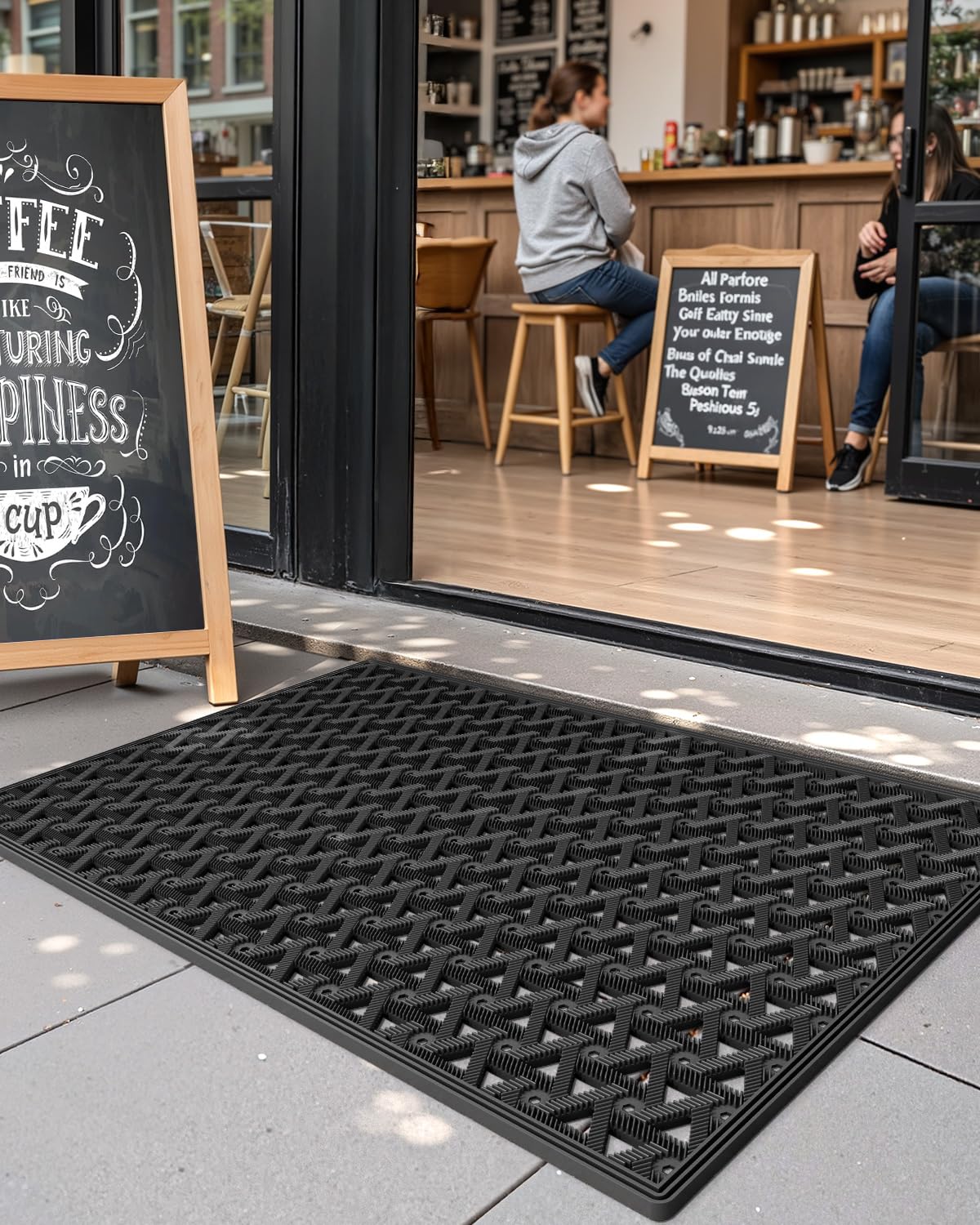 Color&Geometry easy-clean mat cleans with broom or pressure washer.