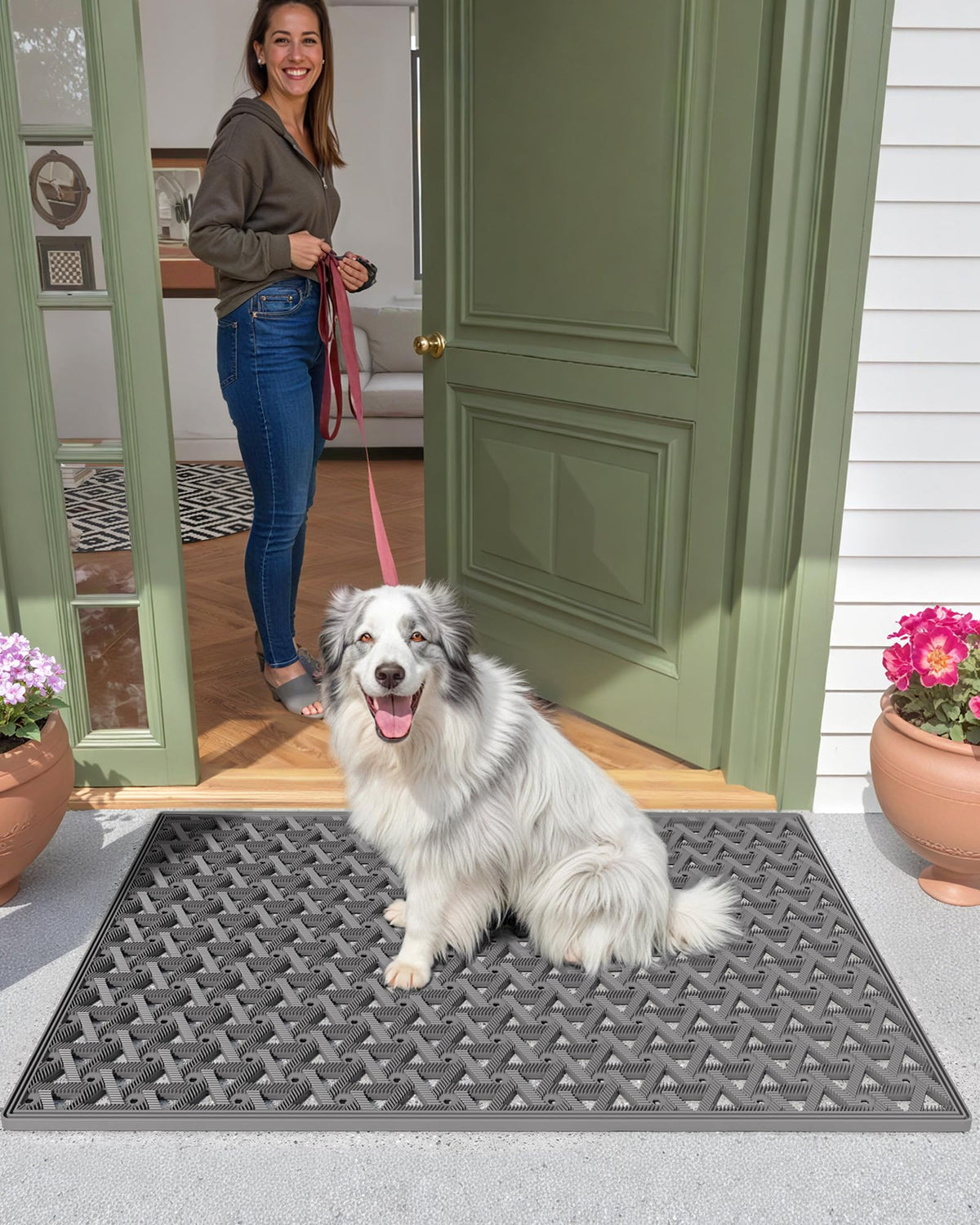Color&Geometry mat in a front door setting; ideal for high-traffic entryways.