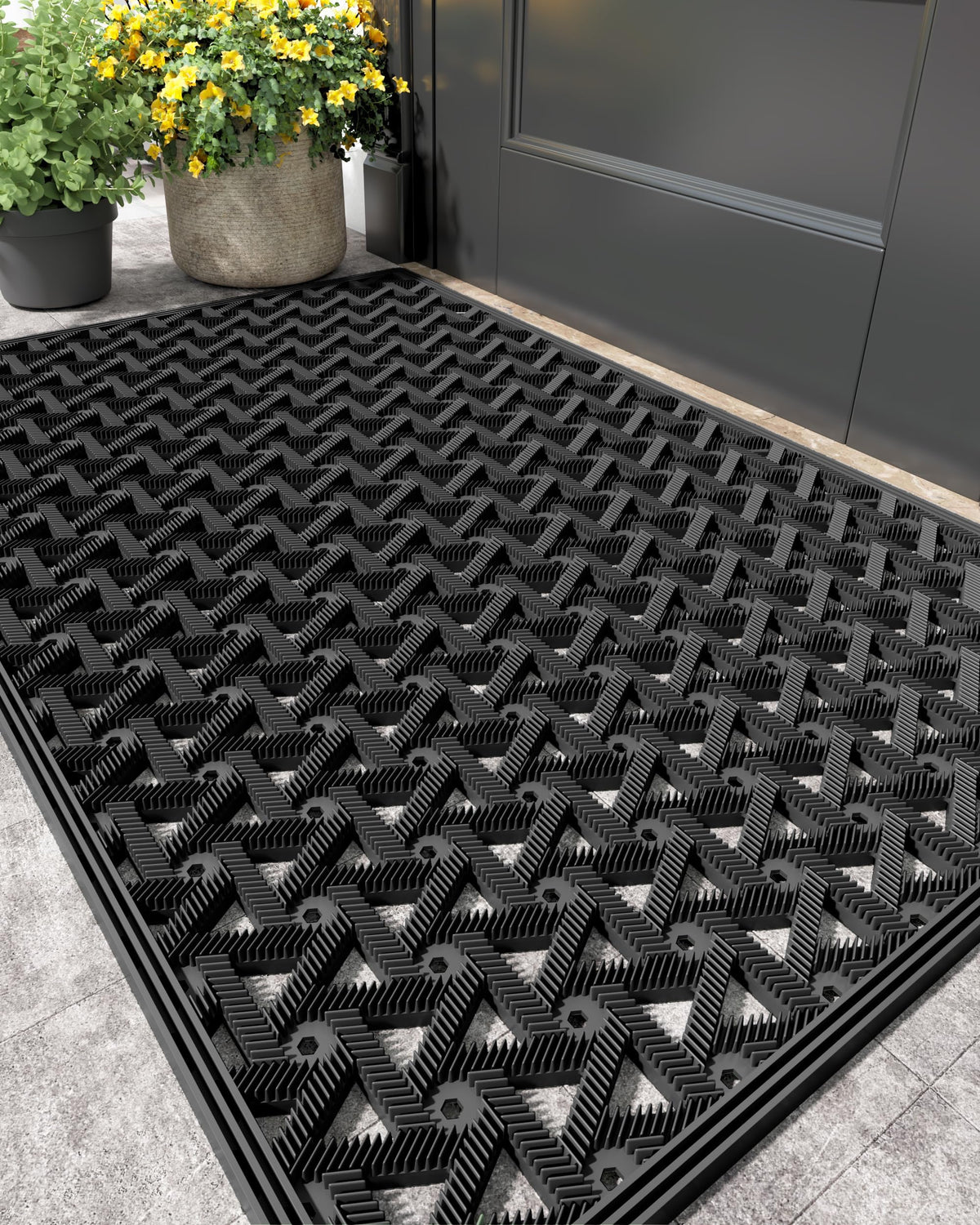 Color&Geometry door mat with drainage traps moisture at the threshold.