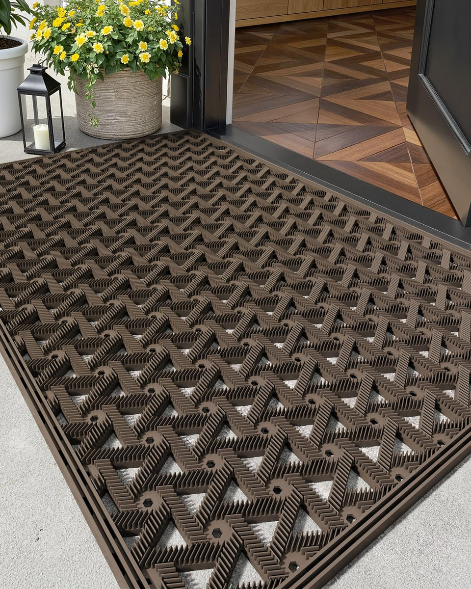 Color&Geometry door mat outside entrance with drainage traps dirt and moisture for clean floors.
