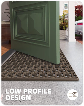 Color&Geometry all-weather mat for patios and exterior entryways near doors.