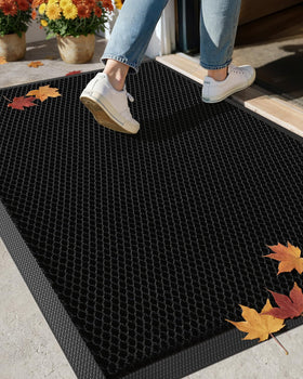 Color&Geometry 24x36 black doormat at entry traps dirt effectively.