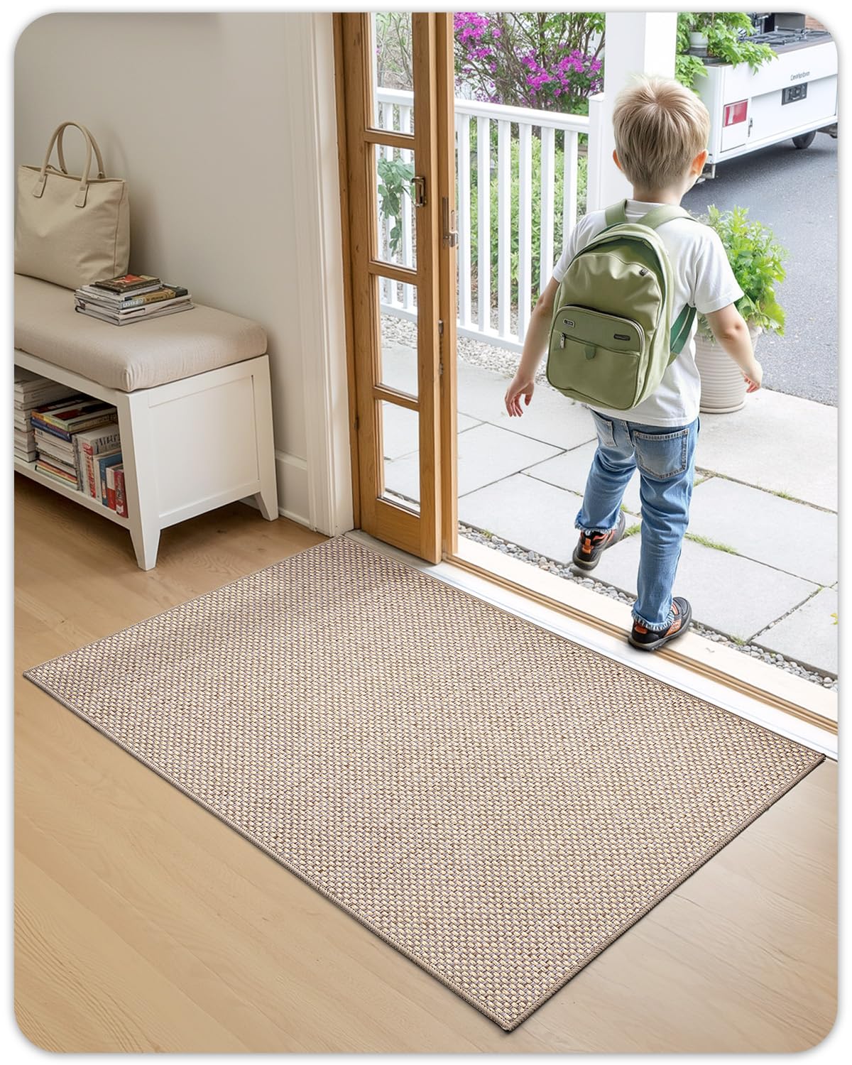 Color&Geometry khaki indoor mat with geometric texture for everyday entrances