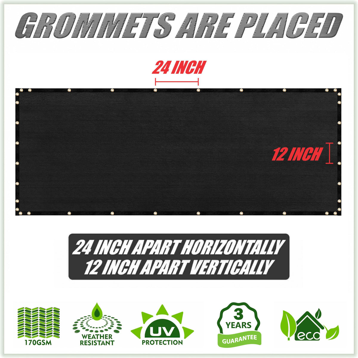 ColourTree privacy screen features reinforced grommets and binding for wind resilience.