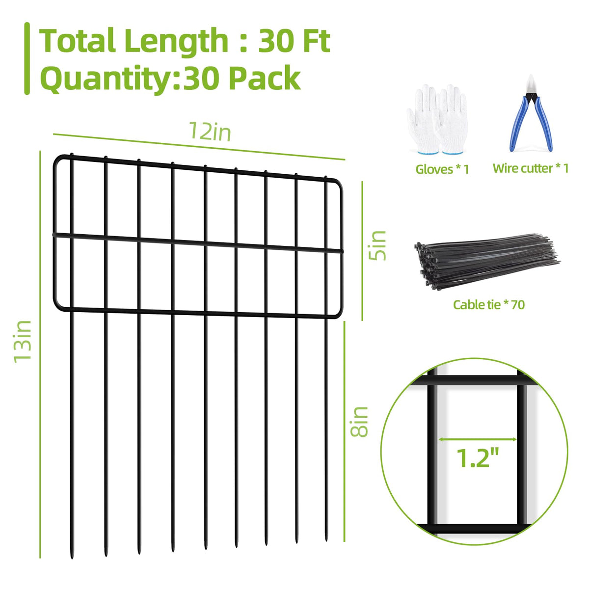 COLRASN no-dig fence gap 1.2 inch, helps keep small animals out of beds.
