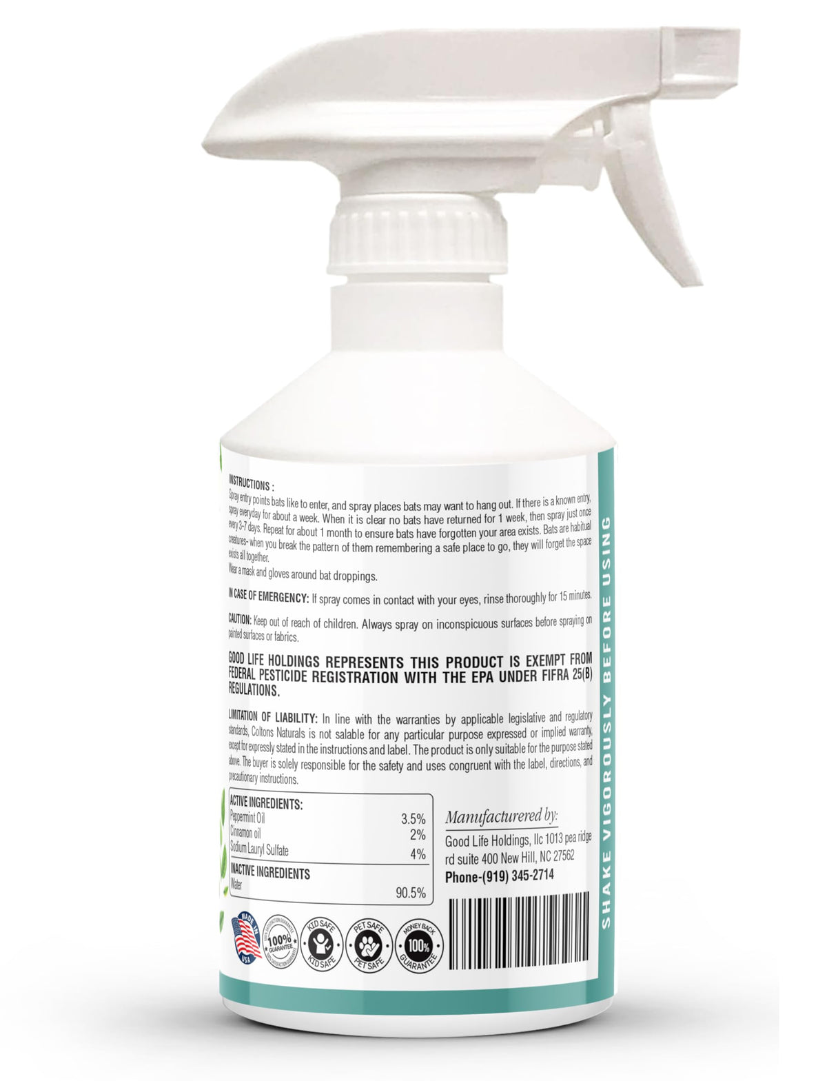 Colton's Naturals Bat Repellent ingredients highlight plant-based formula