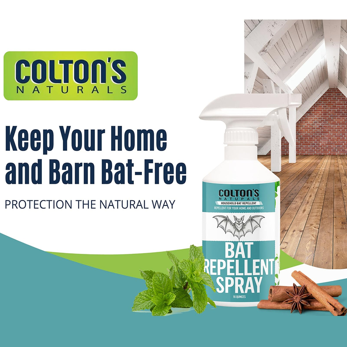 Colton's Naturals Bat Repellent Bottle close-up shows plant-based formula
