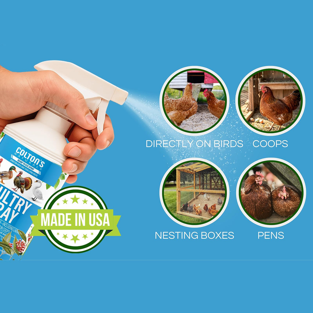 Coop cleaning with Colton’s Naturals spray supports a cleaner, healthier living space.