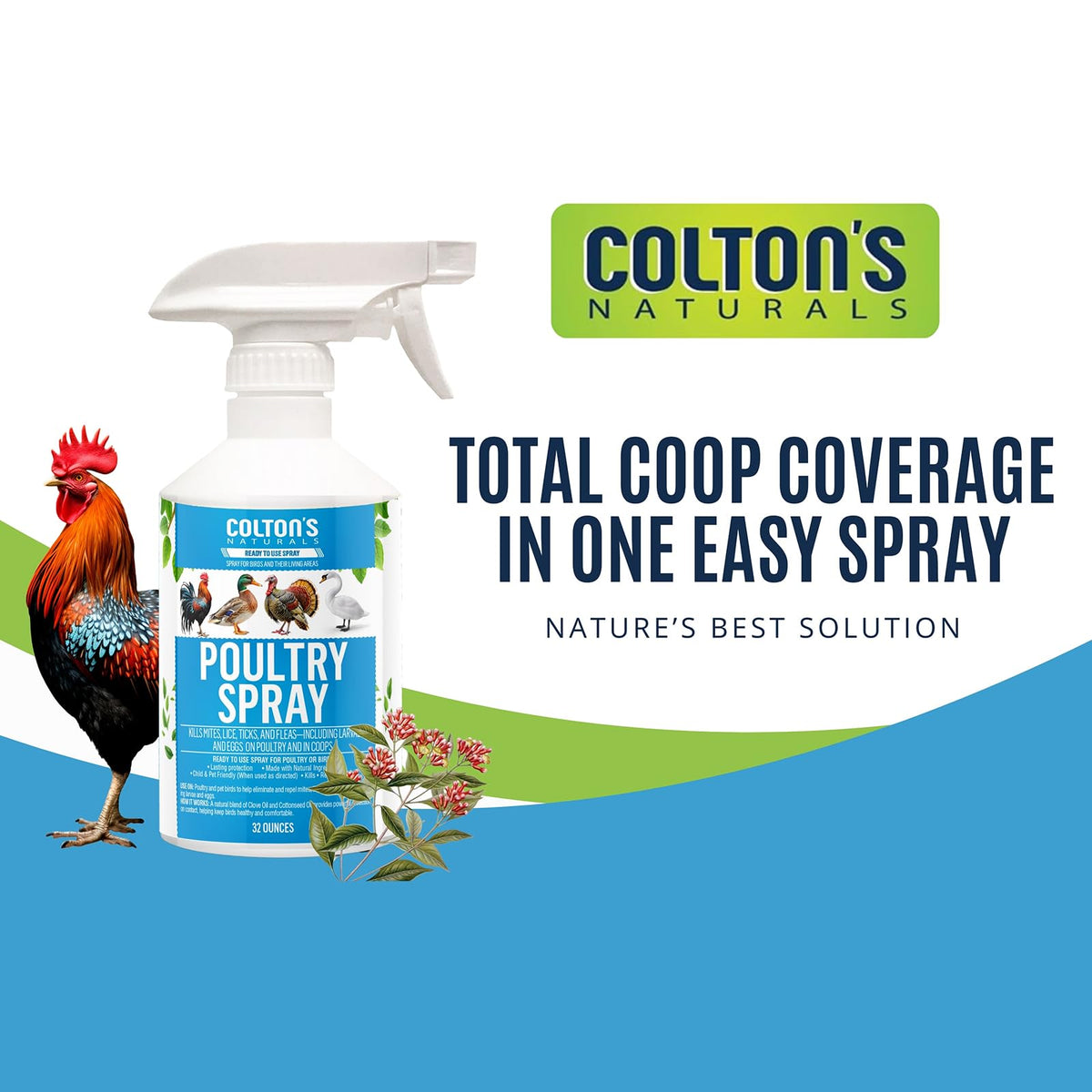 Fresh natural scent from Colton’s Naturals leaves coops smelling pleasant.