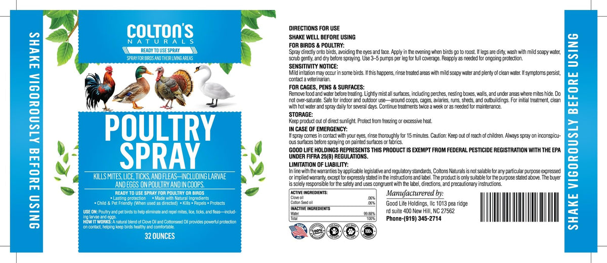 Safe for home use around family and backyard poultry.
