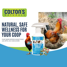 Colton’s Naturals spray on birds to help protect against pests around chickens.