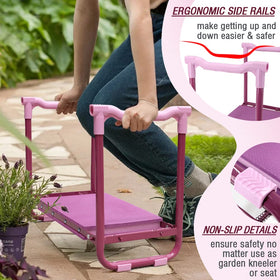 Colwelt Garden Kneeler folded-flat in purple for easy storage.