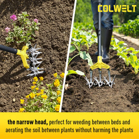 Colwelt aluminum tines on the cultivator for breaking up hard soil